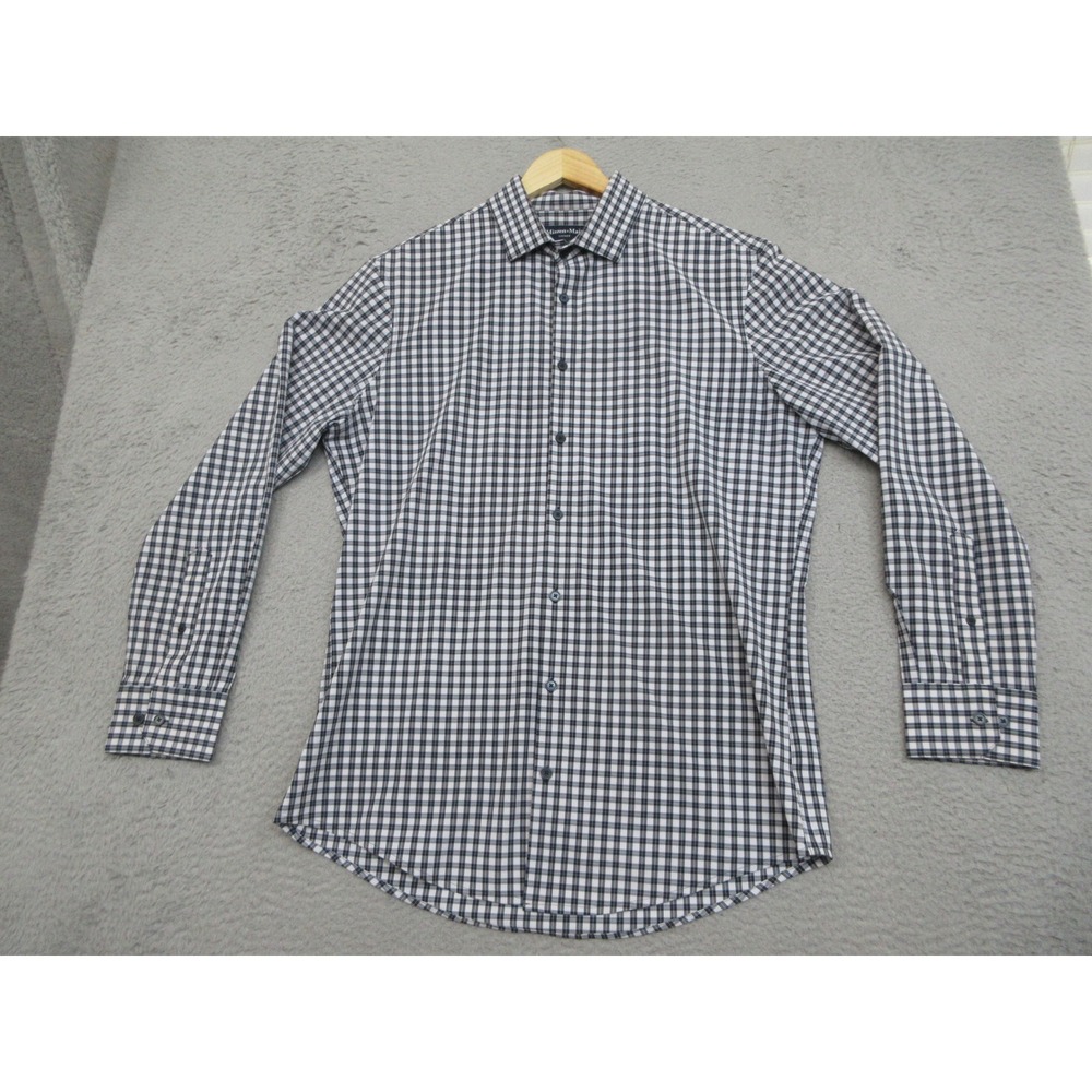 Mizzen Main Leeward Dress Shirt Mens L Blue Check Trim Fit Officecore Preppy